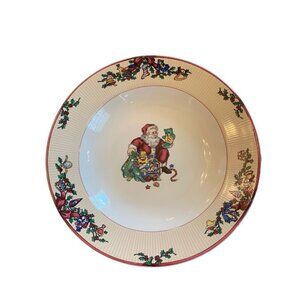 Fitz and Floyd Santas List Soup Bowl 1994 Christmas Rimmed Dinnerware Vtg
